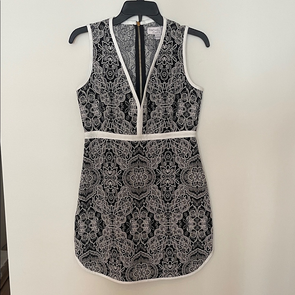 Cache Black and White Patterned Mini Dress